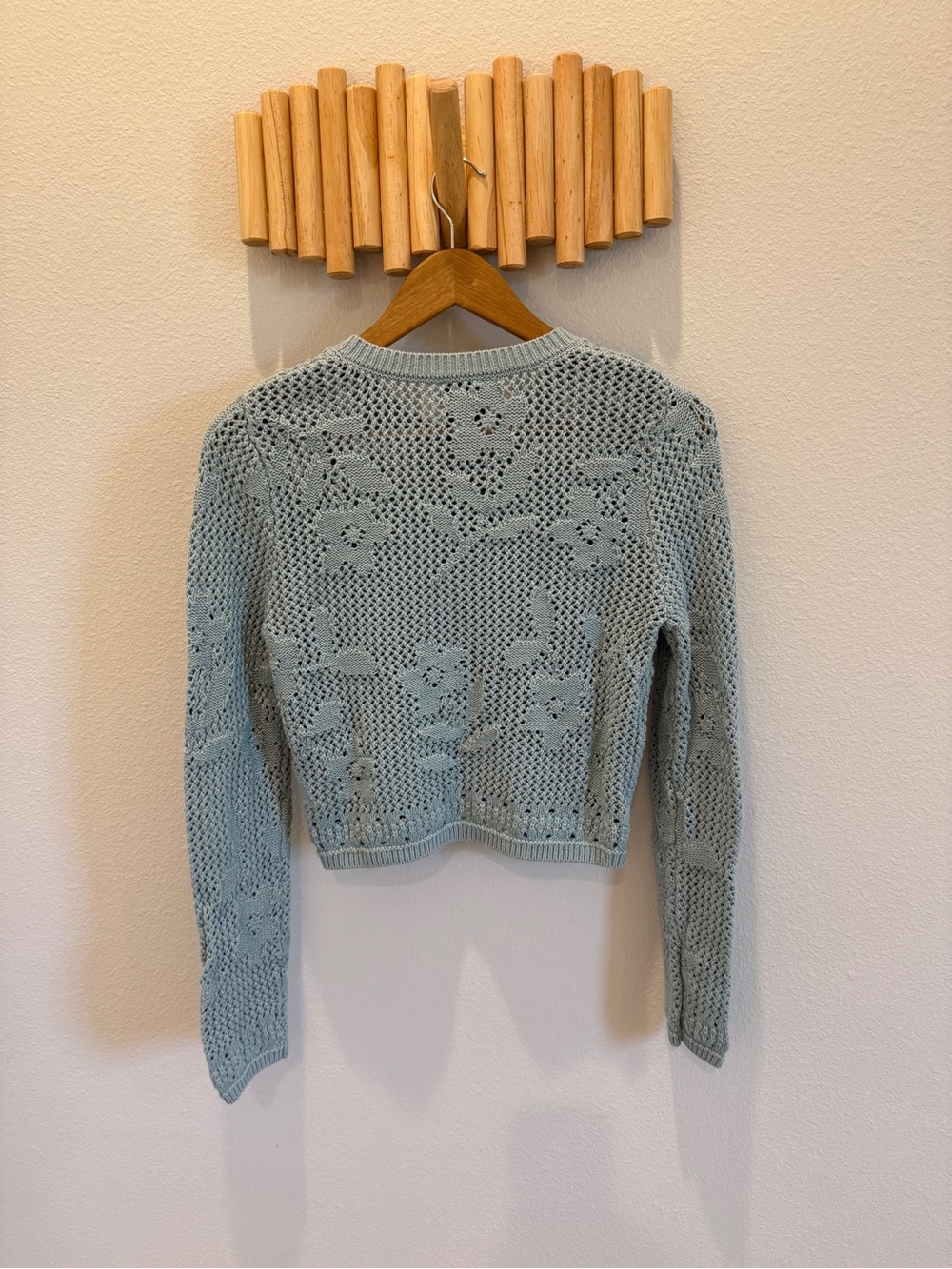 Pink Rose Light Blue Crochet Button-Front Cardigan - Picture 5 of 5